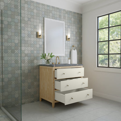 James Martin Vanities Celeste 36" Sunwashed Oak with Embossed Shagreen Single Vanity With 3 cm Parisien Bleu Quartz Top