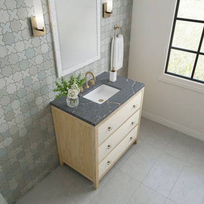 James Martin Vanities Celeste 36" Sunwashed Oak with Embossed Shagreen Single Vanity With 3 cm Parisien Bleu Quartz Top