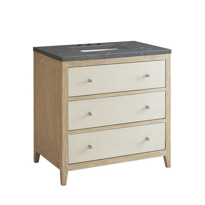 James Martin Vanities Celeste 36" Sunwashed Oak with Embossed Shagreen Single Vanity With 3 cm Parisien Bleu Quartz Top