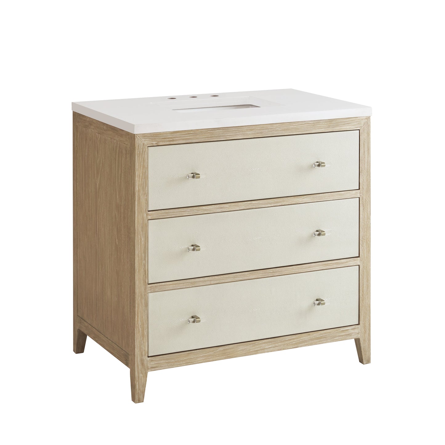 James Martin Vanities Celeste 36" Sunwashed Oak with Embossed Shagreen Single Vanity With 3 cm White Zeus Quartz Top