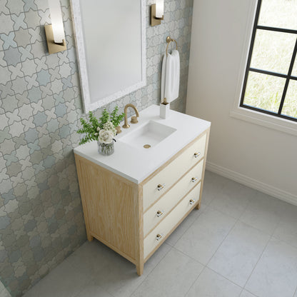 James Martin Vanities Celeste 36" Sunwashed Oak with Embossed Shagreen Single Vanity With 3 cm White Zeus Quartz Top