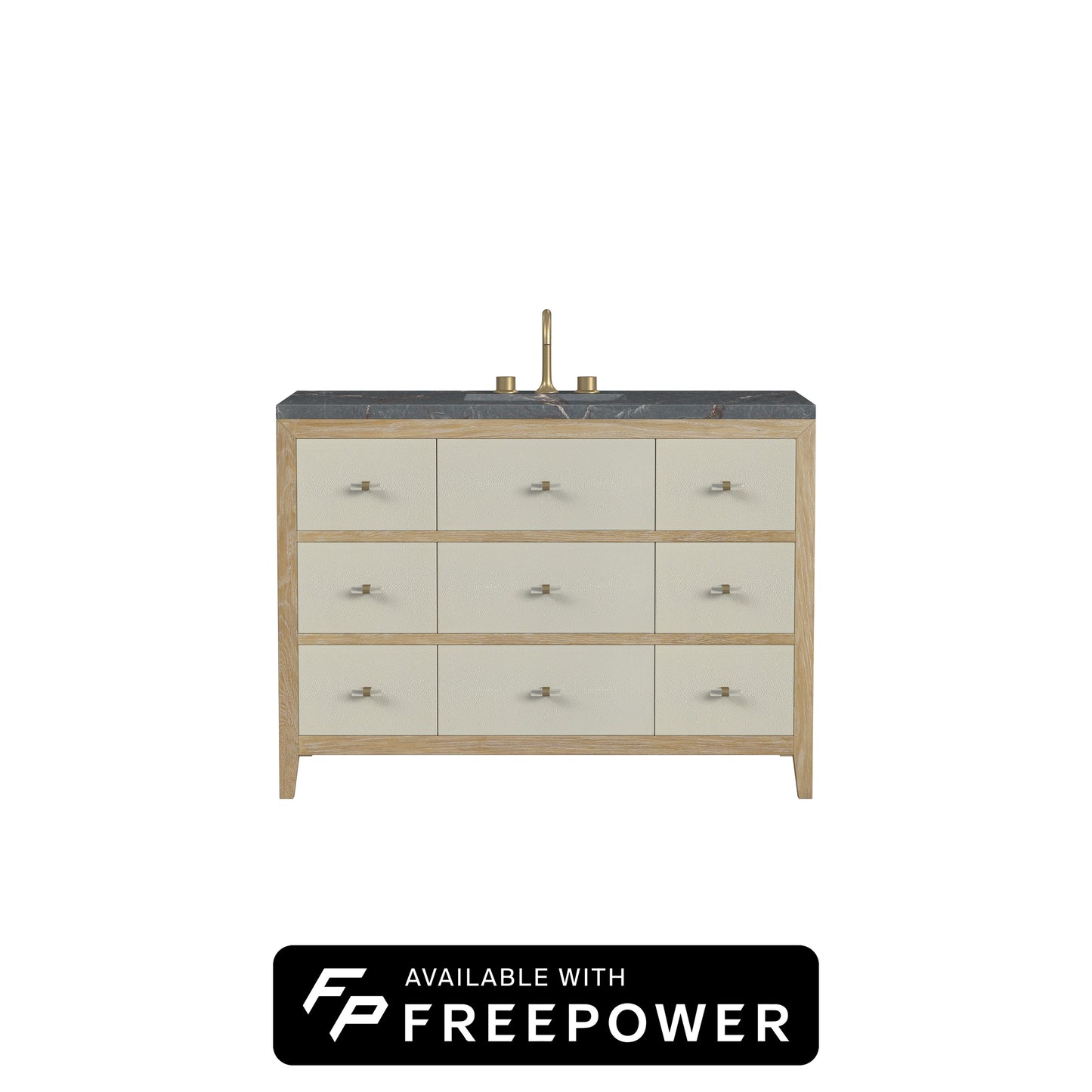 James Martin Vanities Celeste 48" Sunwashed Oak with Embossed Shagreen Drawer Fronts Single Vanity With 3cm Parisien Bleu Silestone Top With FreePower Wireless Charger