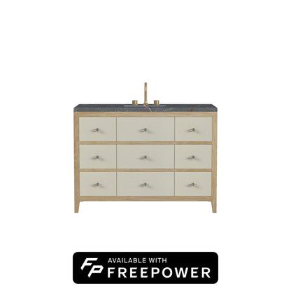 James Martin Vanities Celeste 48" Sunwashed Oak with Embossed Shagreen Drawer Fronts Single Vanity With 3cm Parisien Bleu Silestone Top With FreePower Wireless Charger