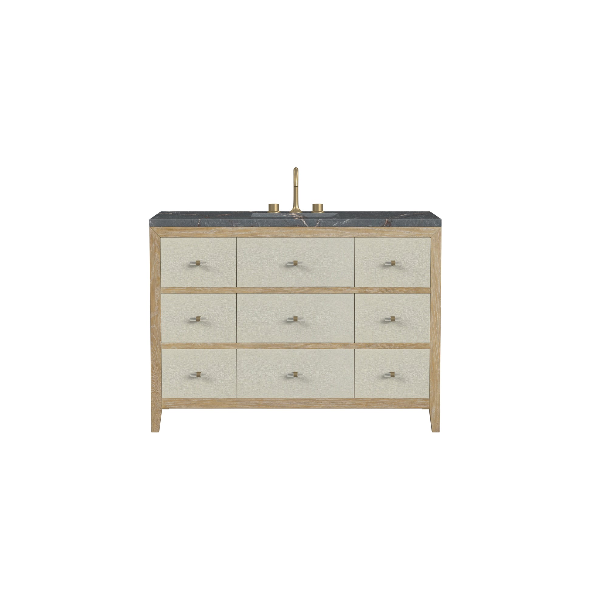 James Martin Vanities Celeste 48" Sunwashed Oak with Embossed Shagreen Drawer Fronts Single Vanity With 3cm Parisien Bleu Silestone Top With FreePower Wireless Charger