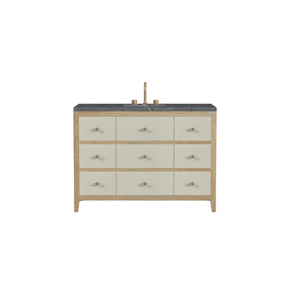 James Martin Vanities Celeste 48" Sunwashed Oak with Embossed Shagreen Drawer Fronts Single Vanity With 3cm Parisien Bleu Silestone Top With FreePower Wireless Charger