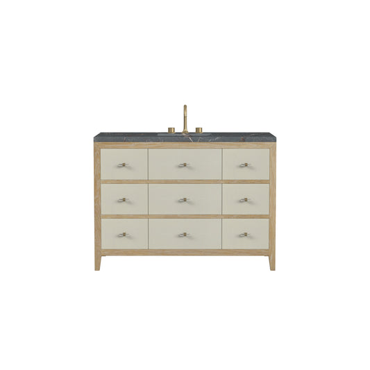 James Martin Vanities Celeste 48" Sunwashed Oak with Embossed Shagreen Drawer Fronts Single Vanity With 3cm Parisien Bleu Silestone Top With FreePower Wireless Charger