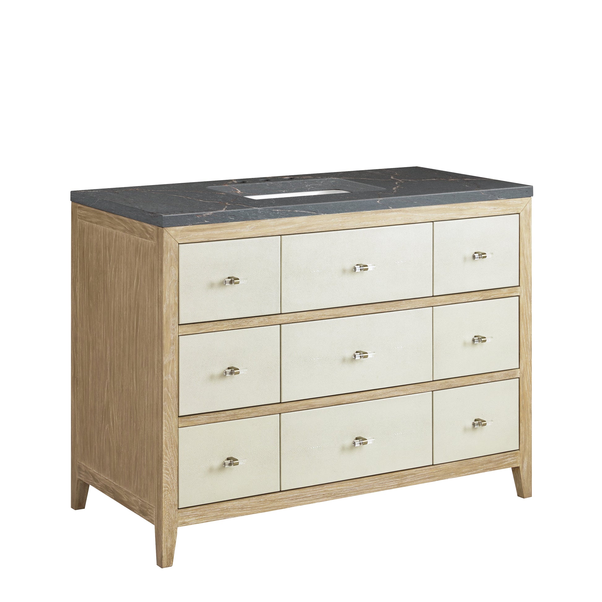 James Martin Vanities Celeste 48" Sunwashed Oak with Embossed Shagreen Single Vanity With 3 cm Parisien Bleu Quartz Top