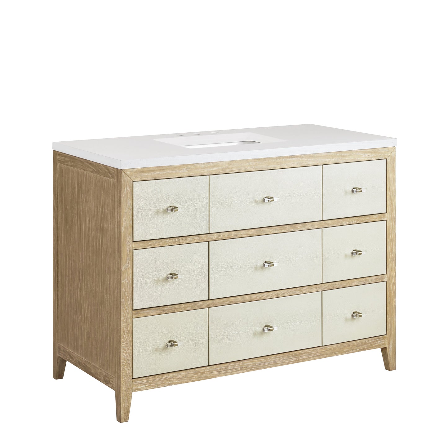 James Martin Vanities Celeste 48" Sunwashed Oak with Embossed Shagreen Single Vanity With 3 cm White Zeus Quartz Top