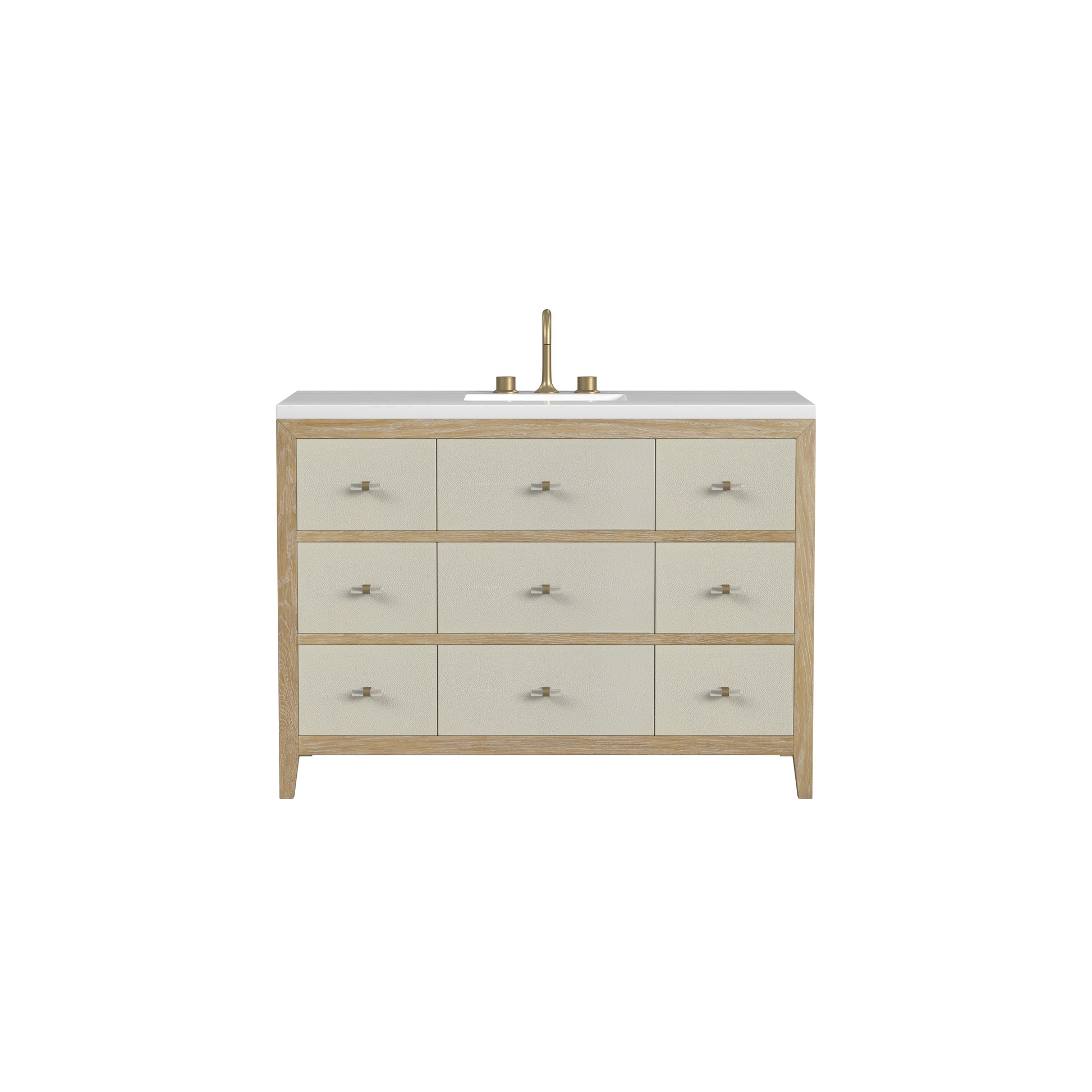 James Martin Vanities Celeste 48" Sunwashed Oak with Embossed Shagreen Single Vanity With 3 cm White Zeus Quartz Top