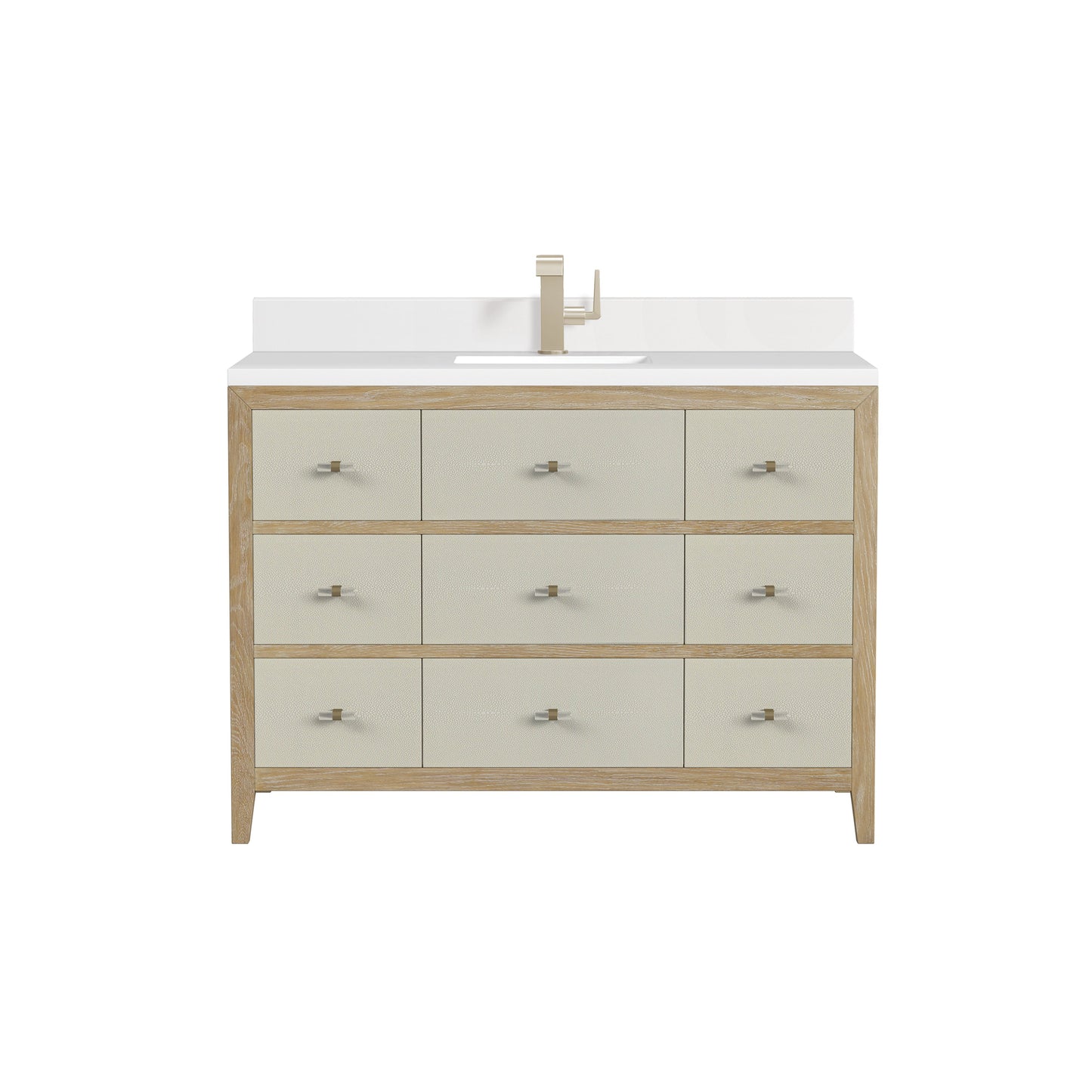 James Martin Vanities Celeste 48" Sunwashed Oak with Embossed Shagreen Single Vanity With Single Hole 3 cm White Zeus Quartz Top & Backsplash