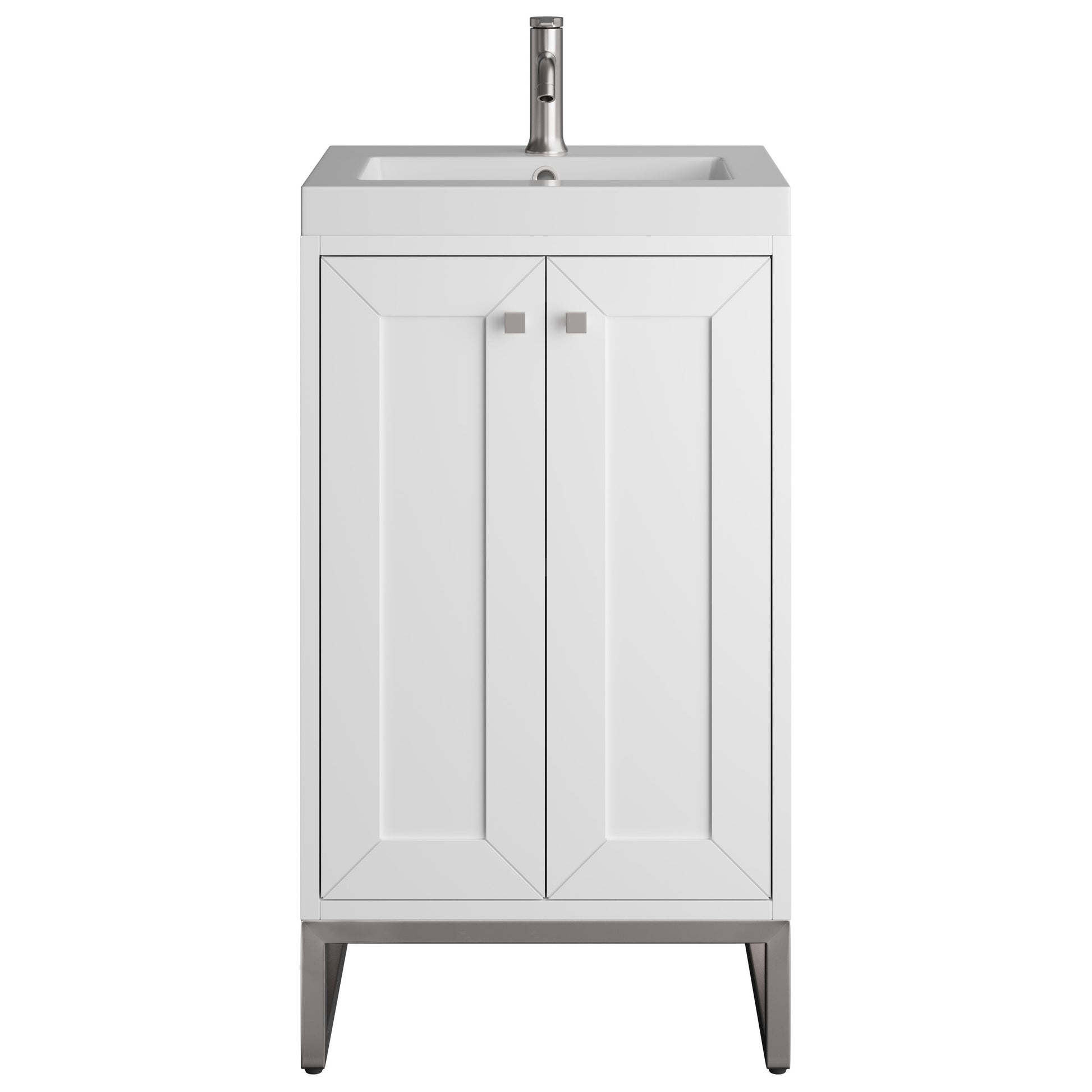 James Martin Vanities Chianti 20" Glossy White Brushed Nickel Base Single Vanity With White Glossy Composite Stone Top