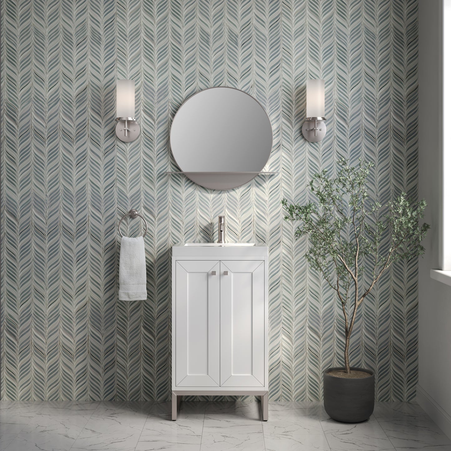 James Martin Vanities Chianti 20" Glossy White Brushed Nickel Base Single Vanity With White Glossy Composite Stone Top