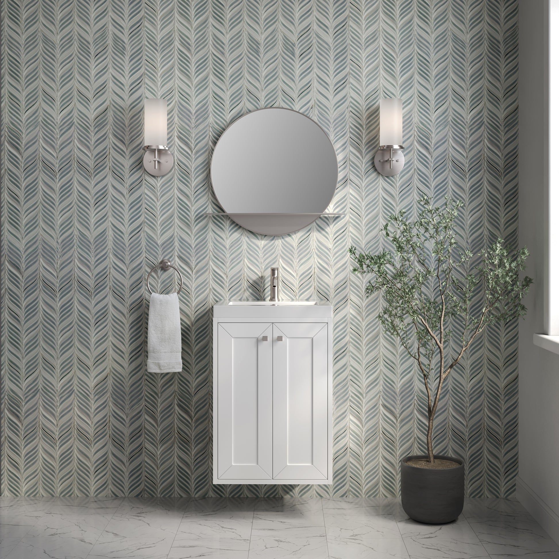 James Martin Vanities Chianti 20" Glossy White Brushed Nickel Base Single Vanity With White Glossy Composite Stone Top