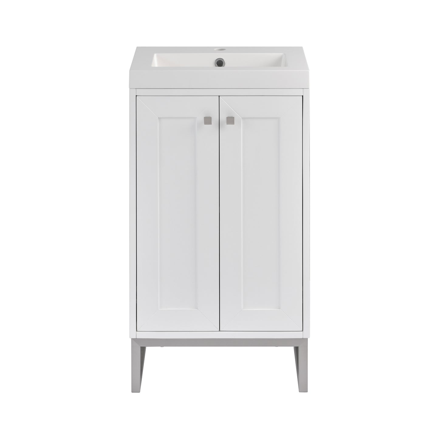 James Martin Vanities Chianti 20" Glossy White Brushed Nickel Base Single Vanity With White Glossy Composite Stone Top