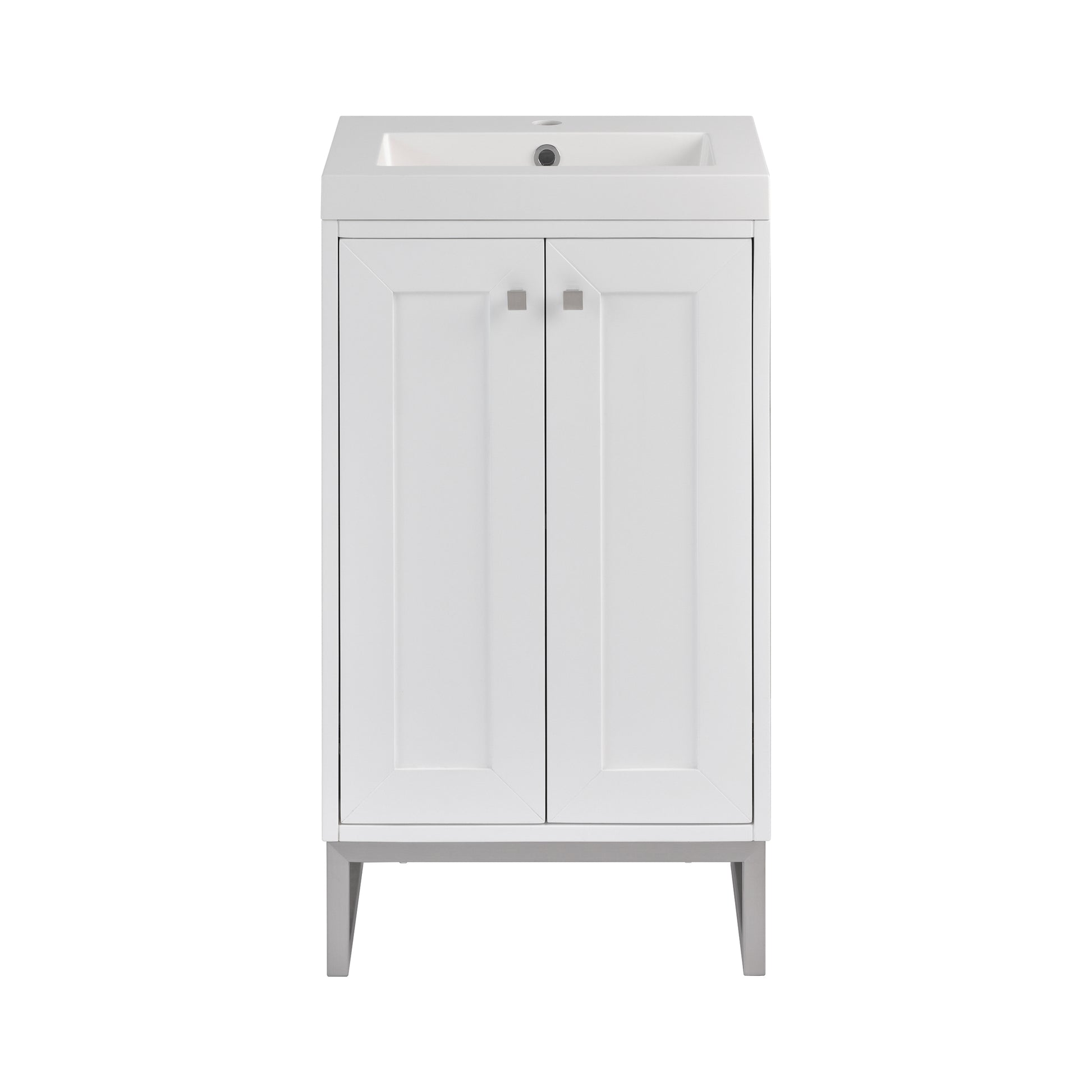 James Martin Vanities Chianti 20" Glossy White Brushed Nickel Base Single Vanity With White Glossy Composite Stone Top