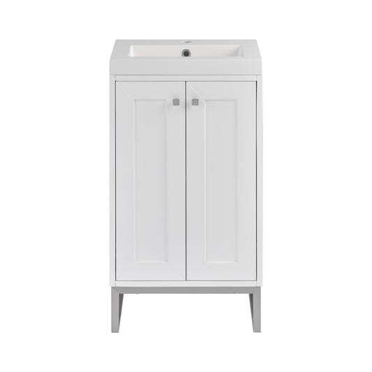 James Martin Vanities Chianti 20" Glossy White Brushed Nickel Base Single Vanity With White Glossy Composite Stone Top