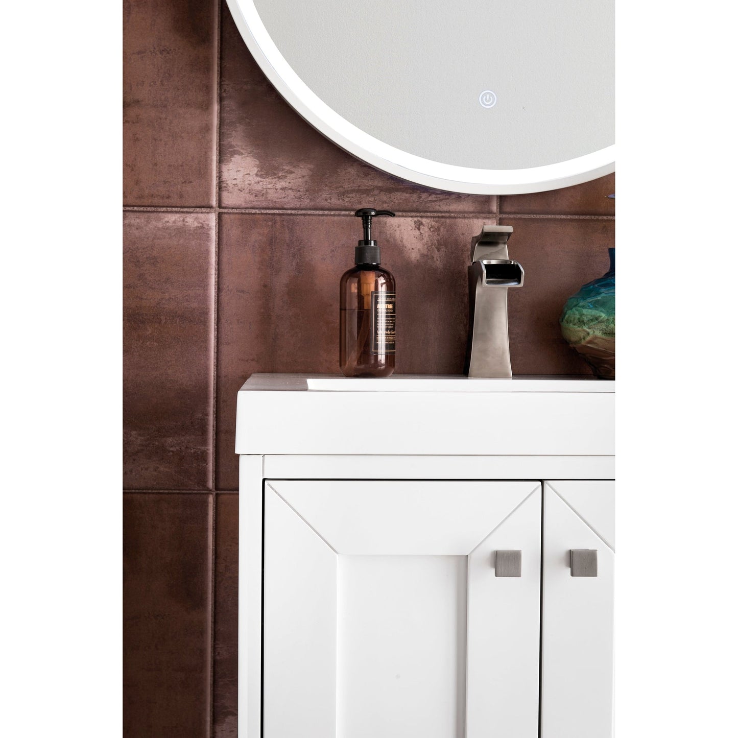 James Martin Vanities Chianti 20" Glossy White, Brushed Nickel Single Vanity Cabinet With White Glossy Composite Countertop