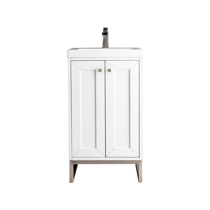 James Martin Vanities Chianti 20" Glossy White, Brushed Nickel Single Vanity Cabinet With White Glossy Composite Countertop