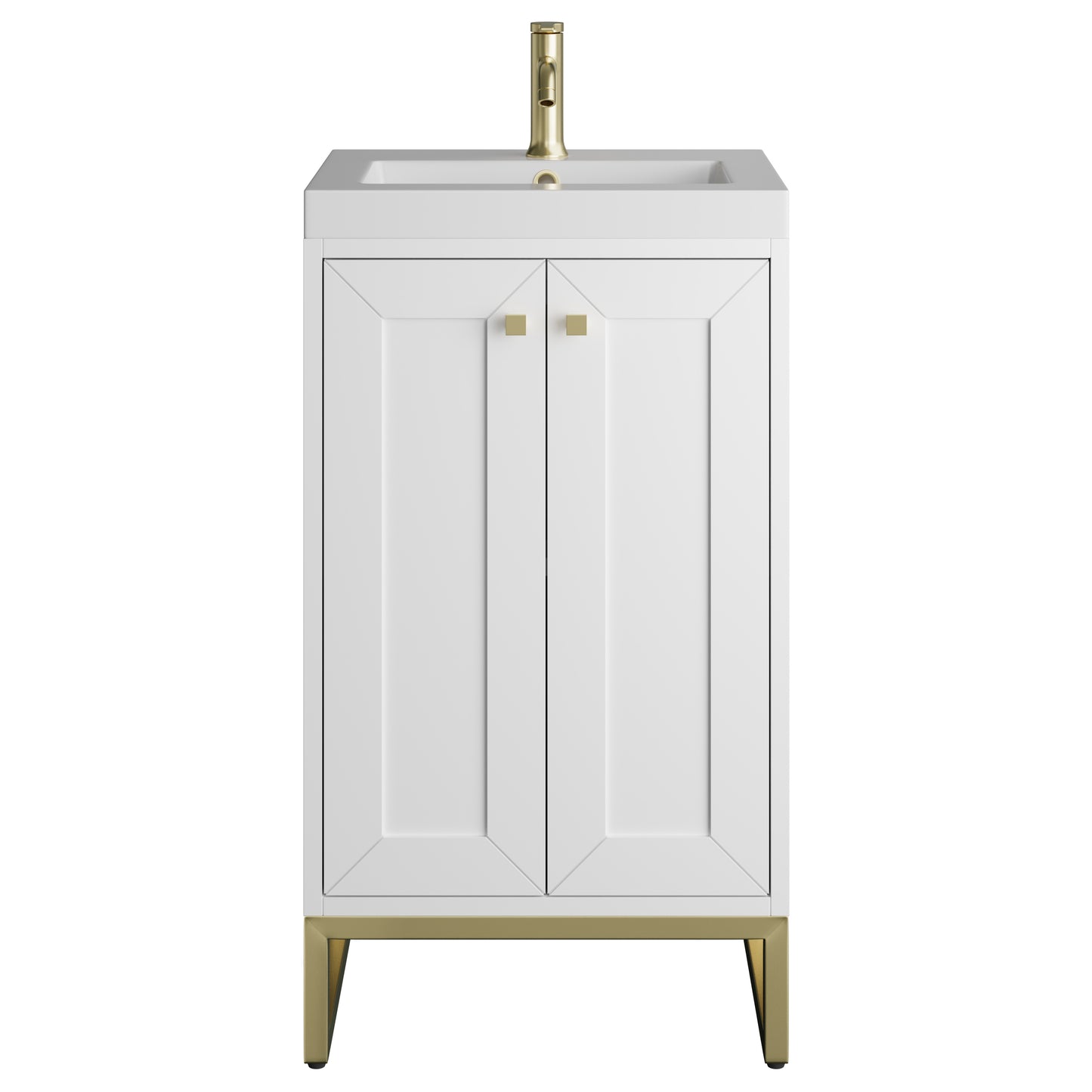 James Martin Vanities Chianti 20" Glossy White Champagne Brass Base Single Vanity With White Glossy Composite Stone Top