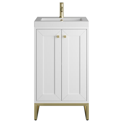 James Martin Vanities Chianti 20" Glossy White Champagne Brass Base Single Vanity With White Glossy Composite Stone Top