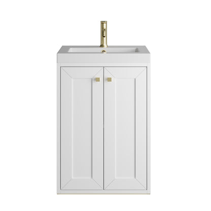 James Martin Vanities Chianti 20" Glossy White Champagne Brass Base Single Vanity With White Glossy Composite Stone Top