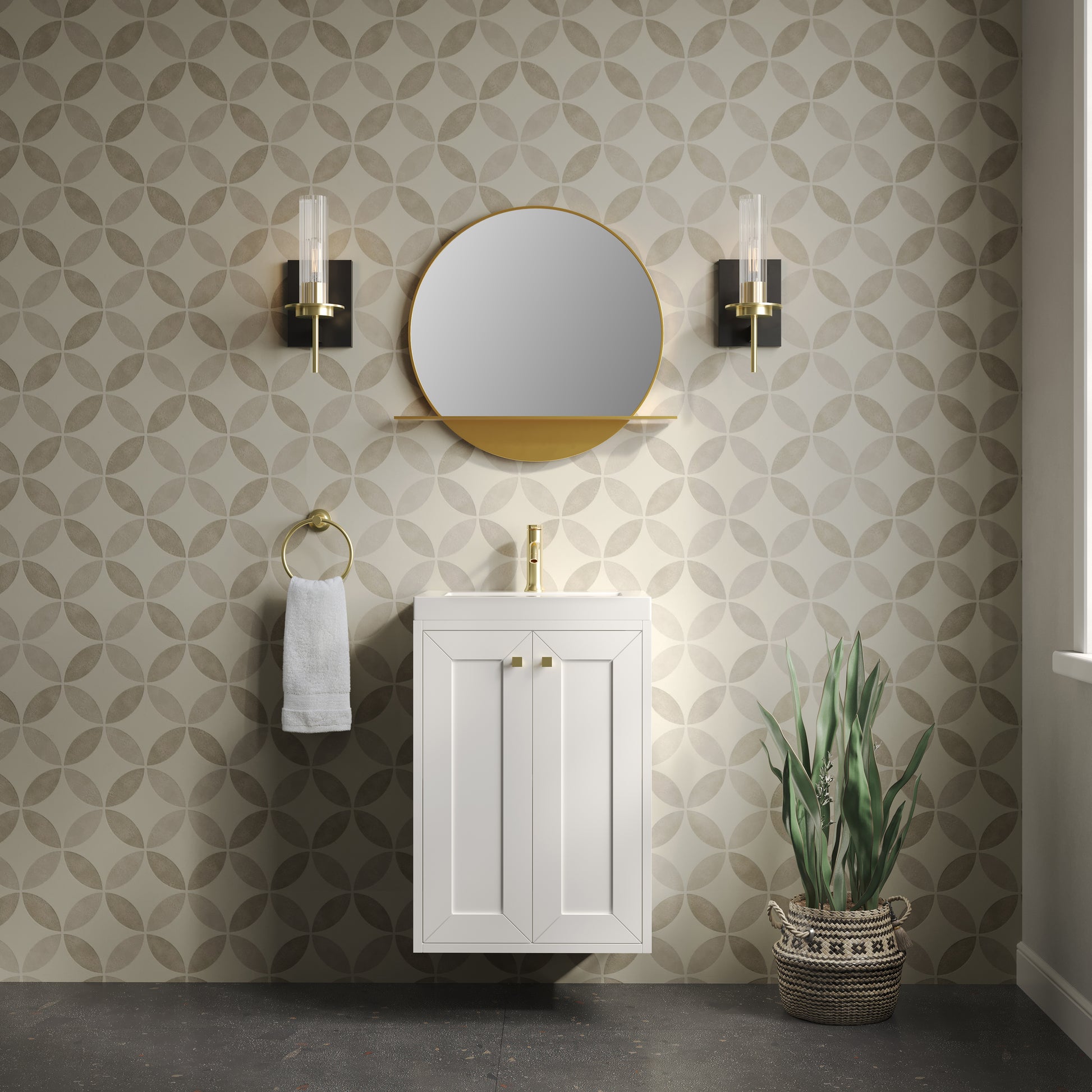 James Martin Vanities Chianti 20" Glossy White Champagne Brass Base Single Vanity With White Glossy Composite Stone Top