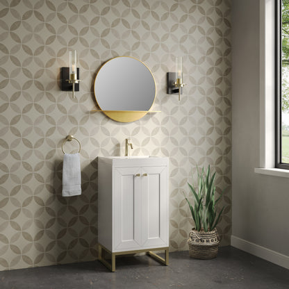 James Martin Vanities Chianti 20" Glossy White Champagne Brass Base Single Vanity With White Glossy Composite Stone Top