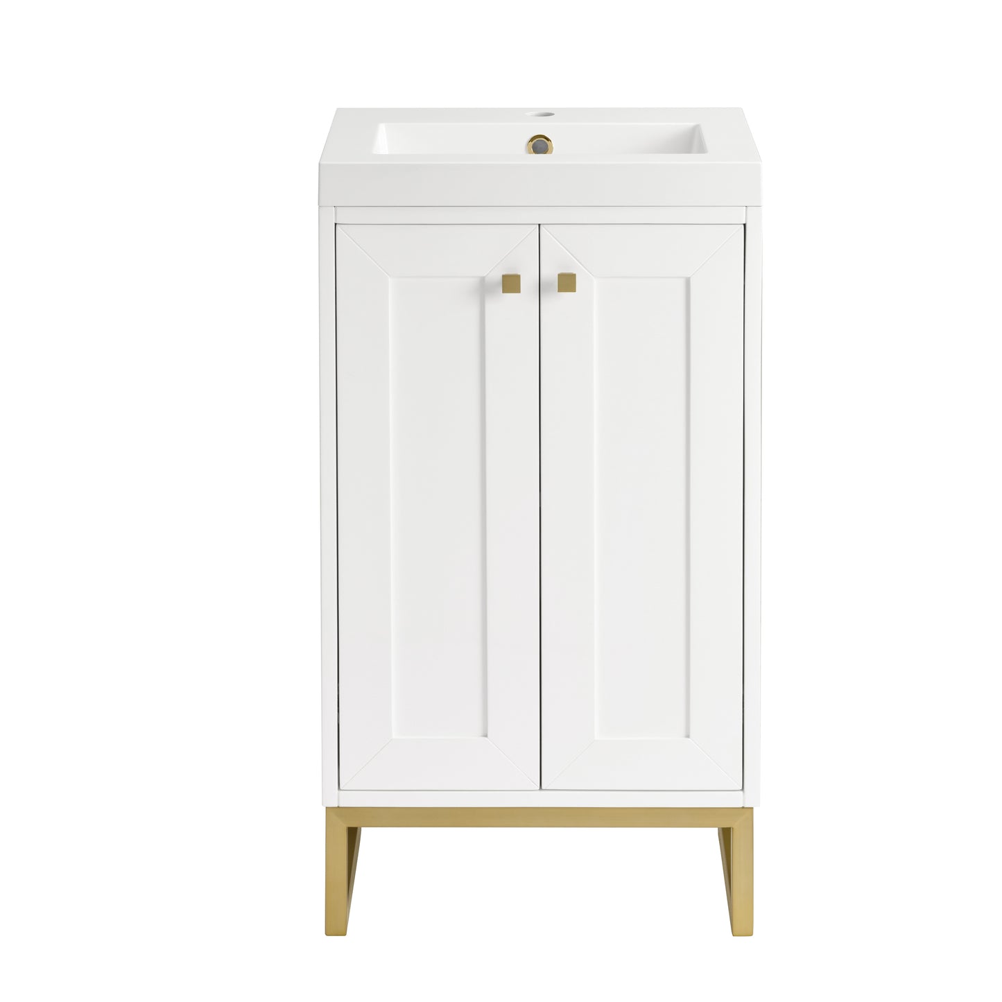 James Martin Vanities Chianti 20" Glossy White Champagne Brass Base Single Vanity With White Glossy Composite Stone Top