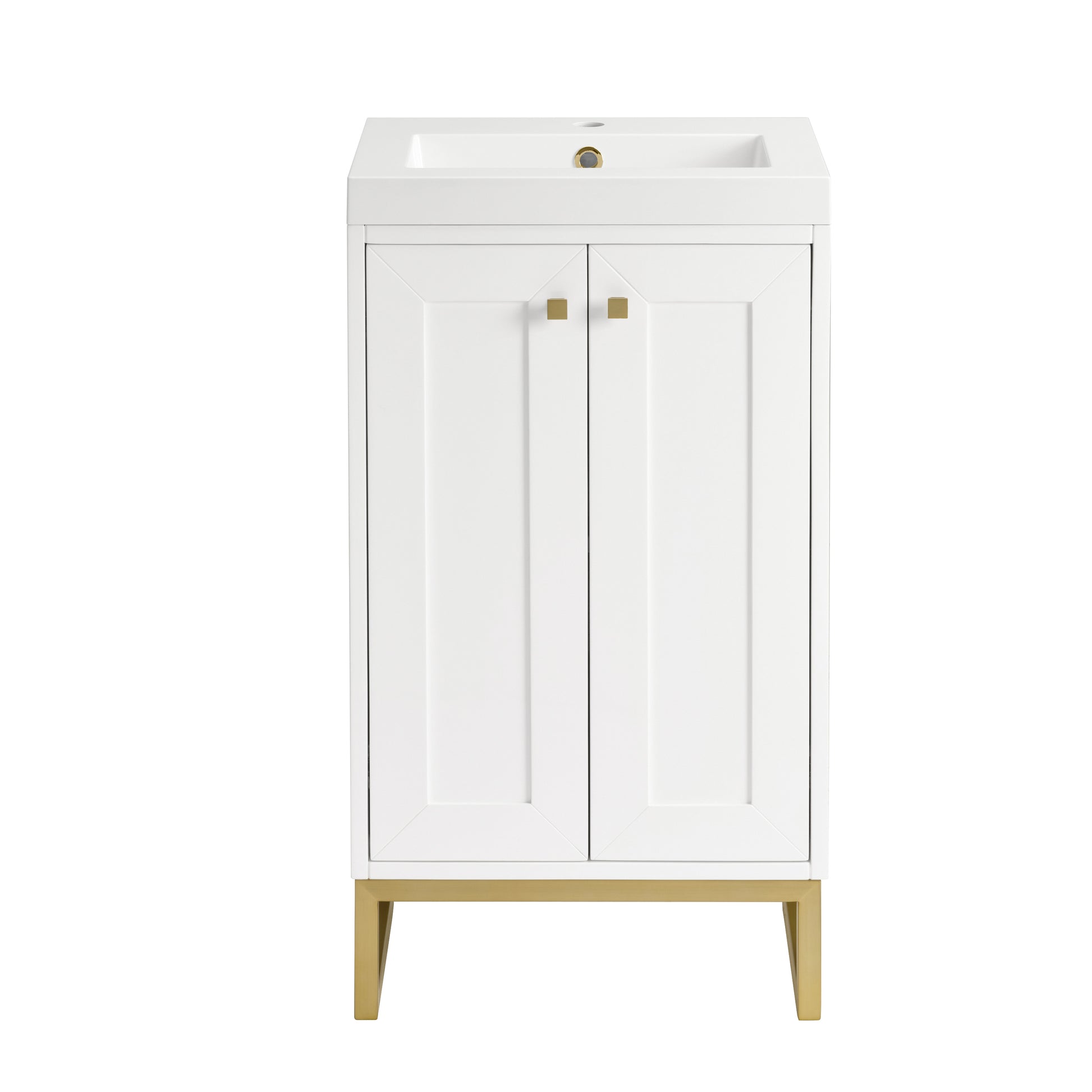 James Martin Vanities Chianti 20" Glossy White Champagne Brass Base Single Vanity With White Glossy Composite Stone Top
