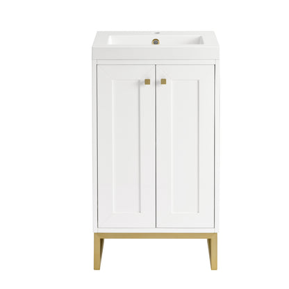 James Martin Vanities Chianti 20" Glossy White Champagne Brass Base Single Vanity With White Glossy Composite Stone Top