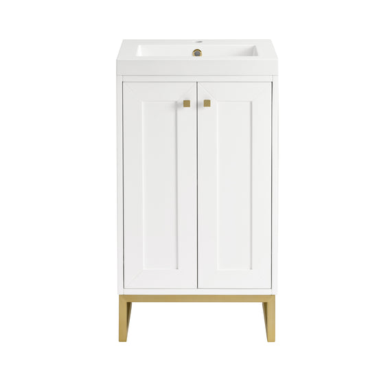 James Martin Vanities Chianti 20" Glossy White Champagne Brass Base Single Vanity With White Glossy Composite Stone Top