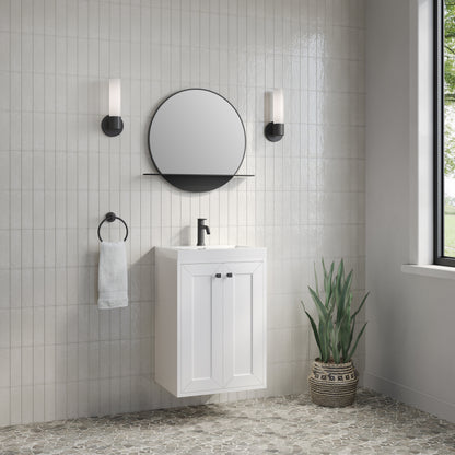 James Martin Vanities Chianti 20" Glossy White Matte Black Base Single Vanity With White Glossy Composite Stone Top