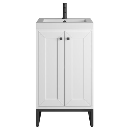 James Martin Vanities Chianti 20" Glossy White Matte Black Base Single Vanity With White Glossy Composite Stone Top
