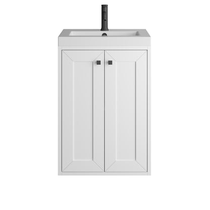 James Martin Vanities Chianti 20" Glossy White Matte Black Base Single Vanity With White Glossy Composite Stone Top