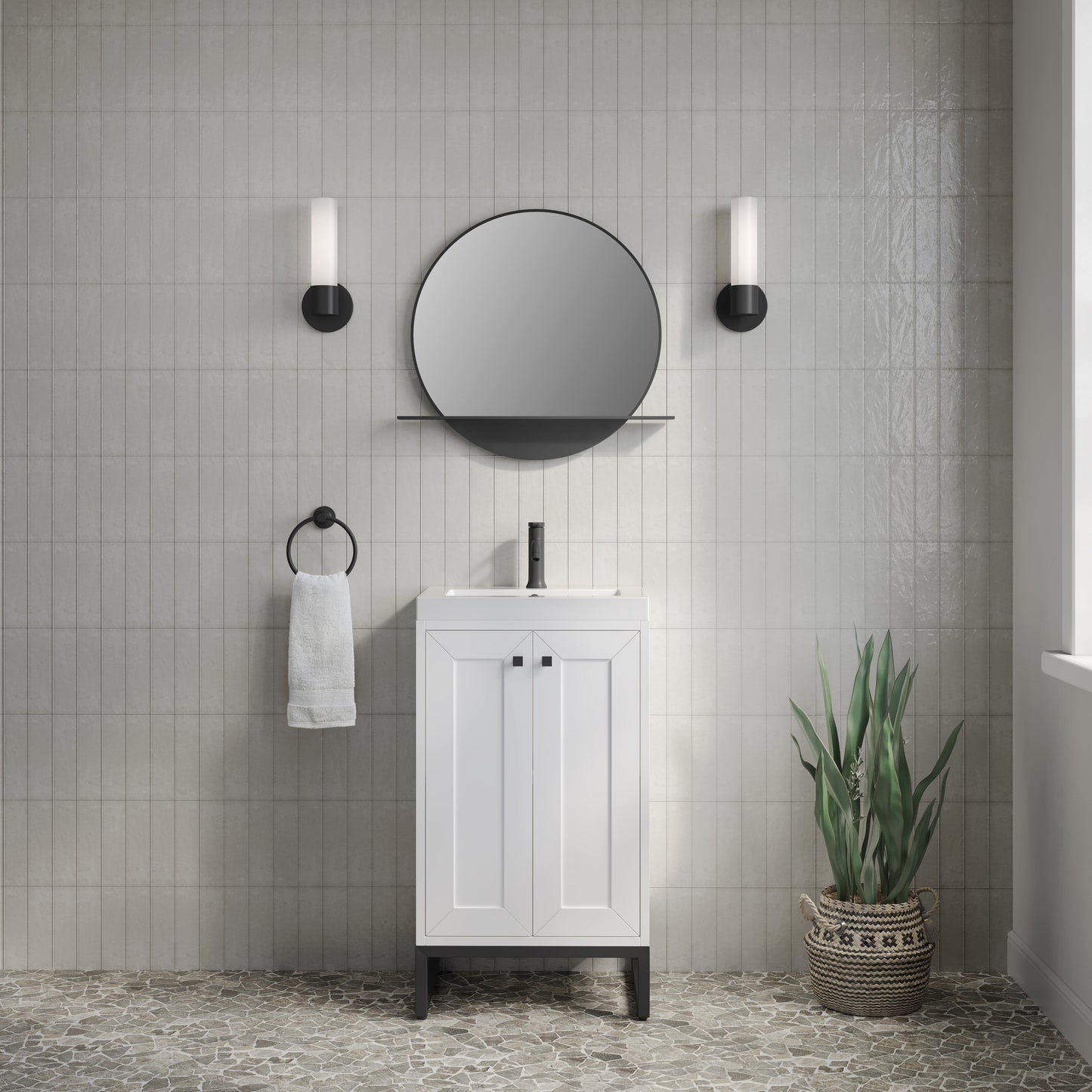 James Martin Vanities Chianti 20" Glossy White Matte Black Base Single Vanity With White Glossy Composite Stone Top