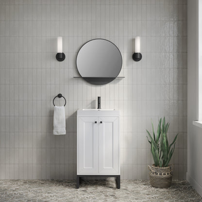 James Martin Vanities Chianti 20" Glossy White Matte Black Base Single Vanity With White Glossy Composite Stone Top