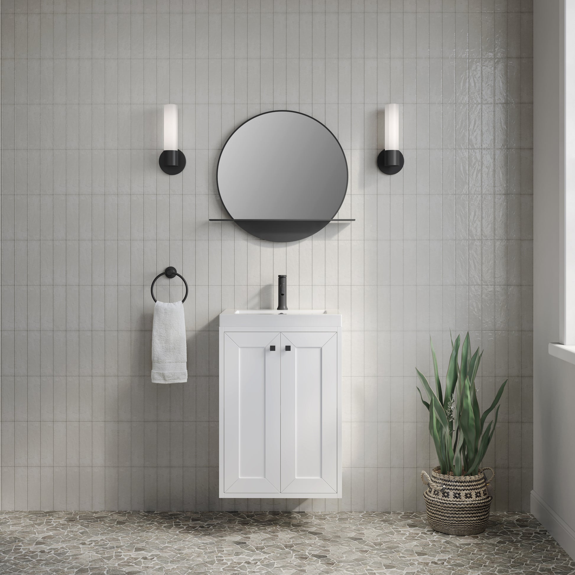 James Martin Vanities Chianti 20" Glossy White Matte Black Base Single Vanity With White Glossy Composite Stone Top