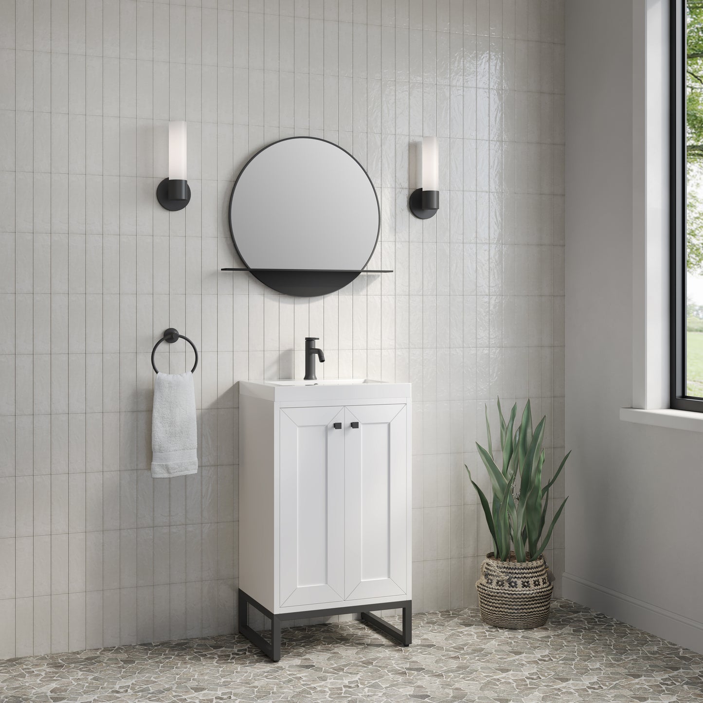 James Martin Vanities Chianti 20" Glossy White Matte Black Base Single Vanity With White Glossy Composite Stone Top