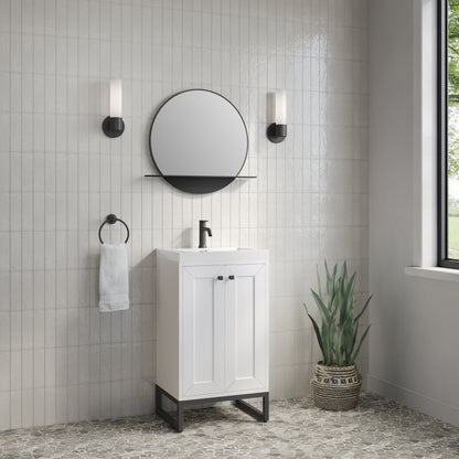 James Martin Vanities Chianti 20" Glossy White Matte Black Base Single Vanity With White Glossy Composite Stone Top