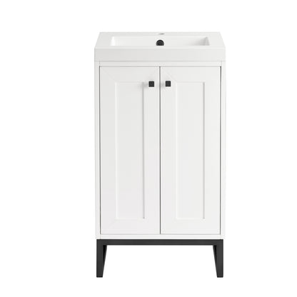 James Martin Vanities Chianti 20" Glossy White Matte Black Base Single Vanity With White Glossy Composite Stone Top