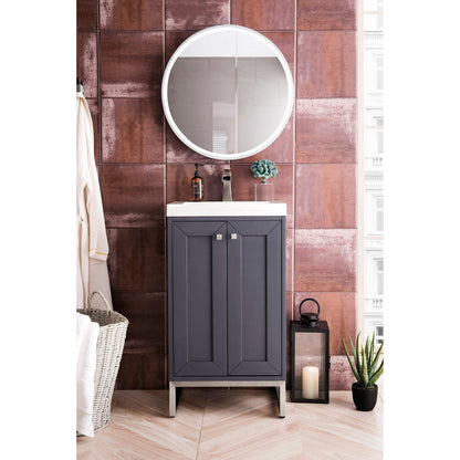 James Martin Vanities Chianti 20" Mineral Grey, Brushed Nickel Single Vanity Cabinet With White Glossy Composite Countertop