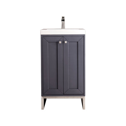 James Martin Vanities Chianti 20" Mineral Grey, Brushed Nickel Single Vanity Cabinet With White Glossy Composite Countertop