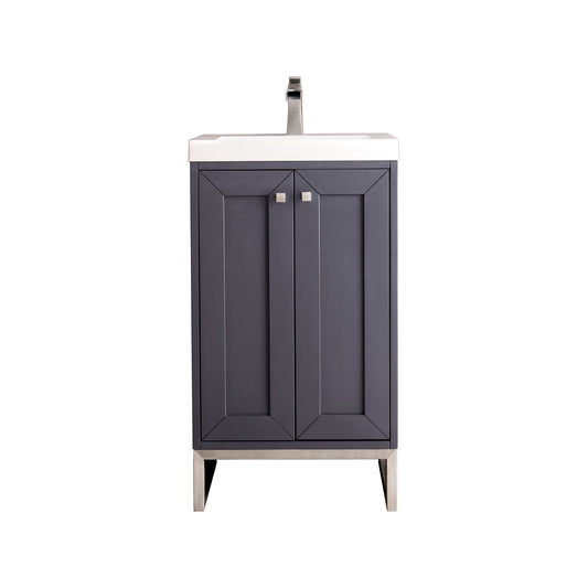 James Martin Vanities Chianti 20" Mineral Grey, Brushed Nickel Single Vanity Cabinet With White Glossy Composite Countertop