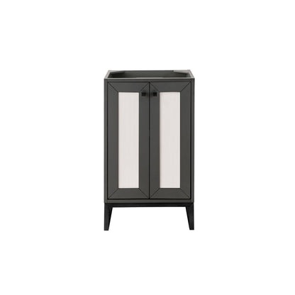 James Martin Vanities Chianti 20" Mineral Grey, Matte Black Single Vanity Cabinet With White Glossy Composite Countertop