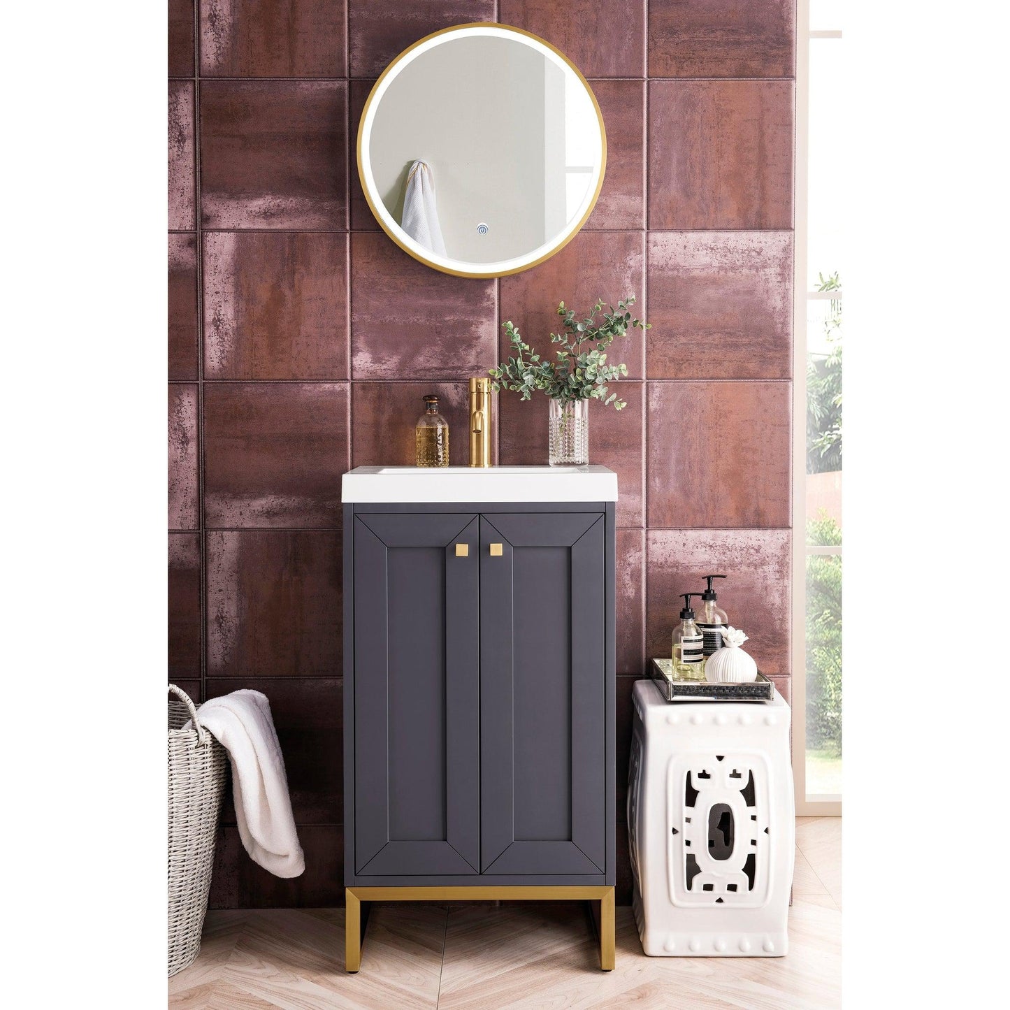 James Martin Vanities Chianti 20" Mineral Grey, Radiant Gold Single Vanity Cabinet