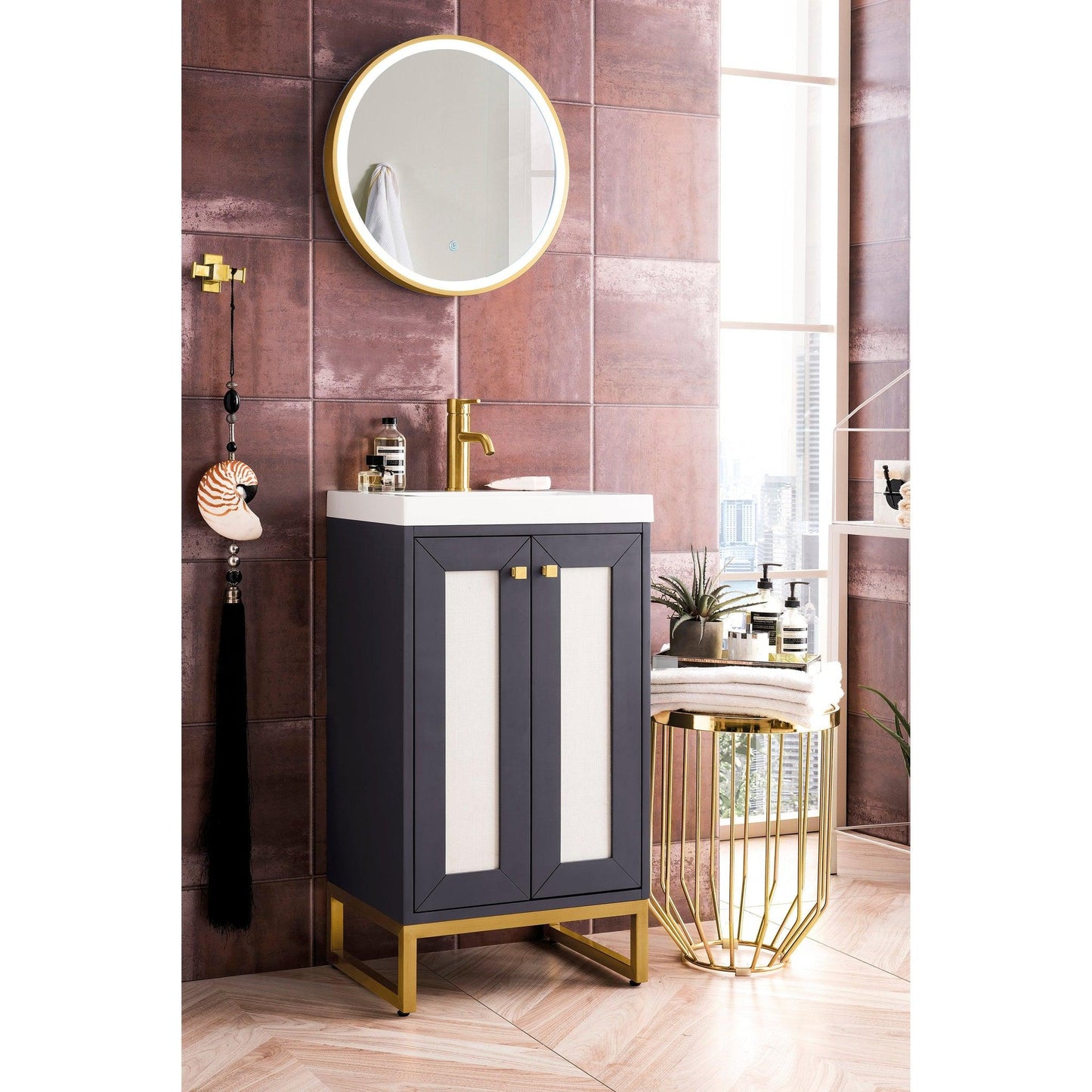 James Martin Vanities Chianti 20" Mineral Grey, Radiant Gold Single Vanity Cabinet