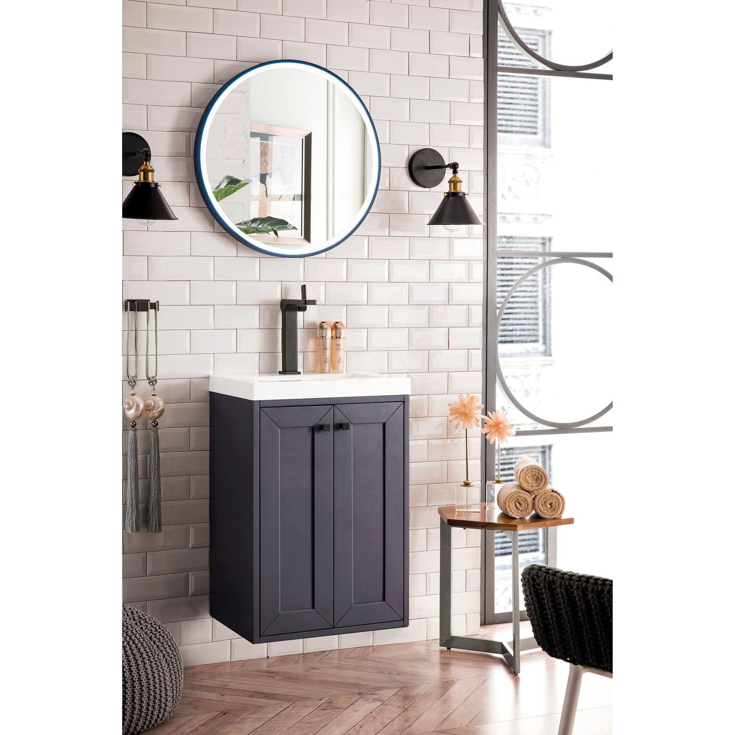 James Martin Vanities Chianti 20" Mineral Grey Single Vanity Cabinet With White Glossy Composite Countertop