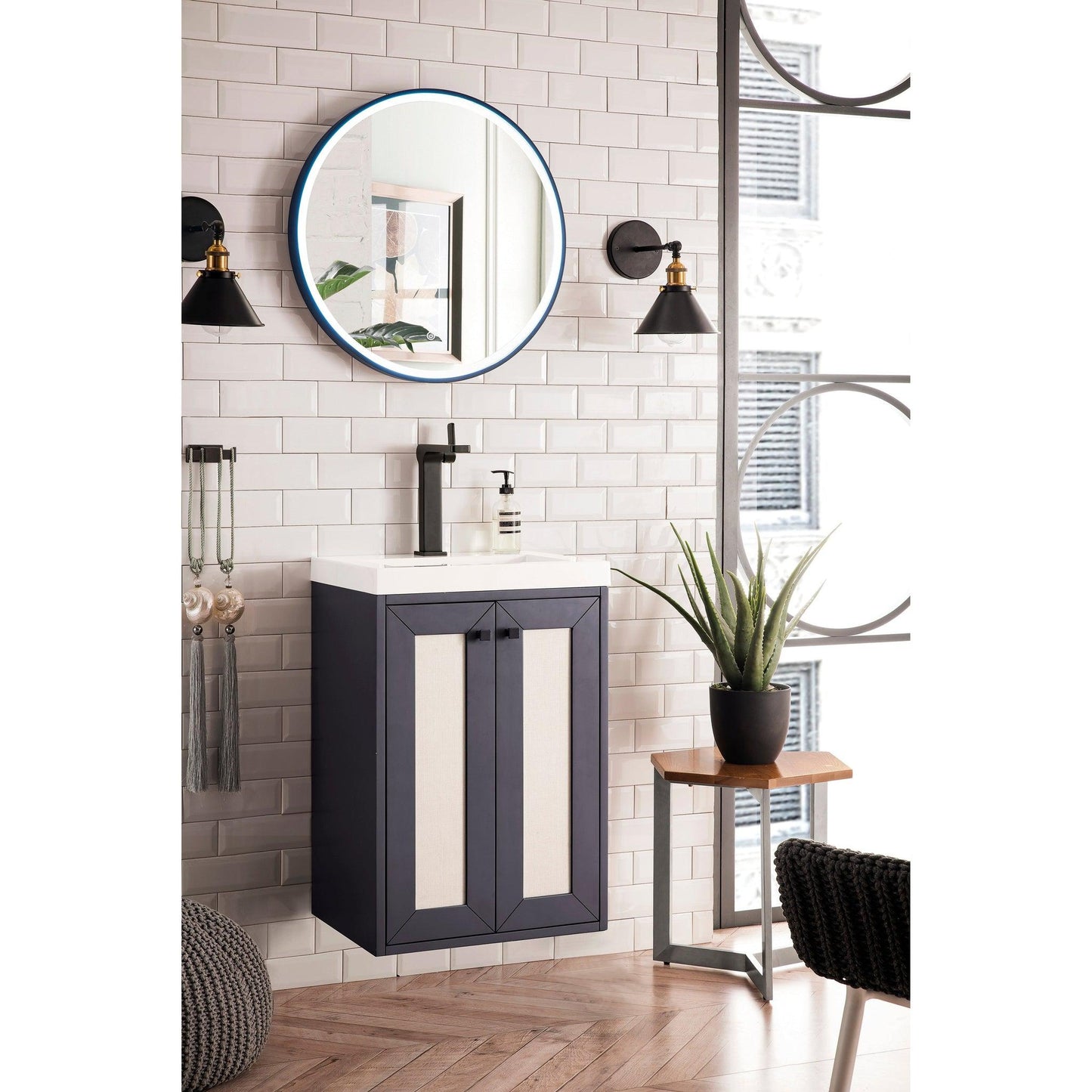 James Martin Vanities Chianti 20" Mineral Grey Single Vanity Cabinet With White Glossy Composite Countertop