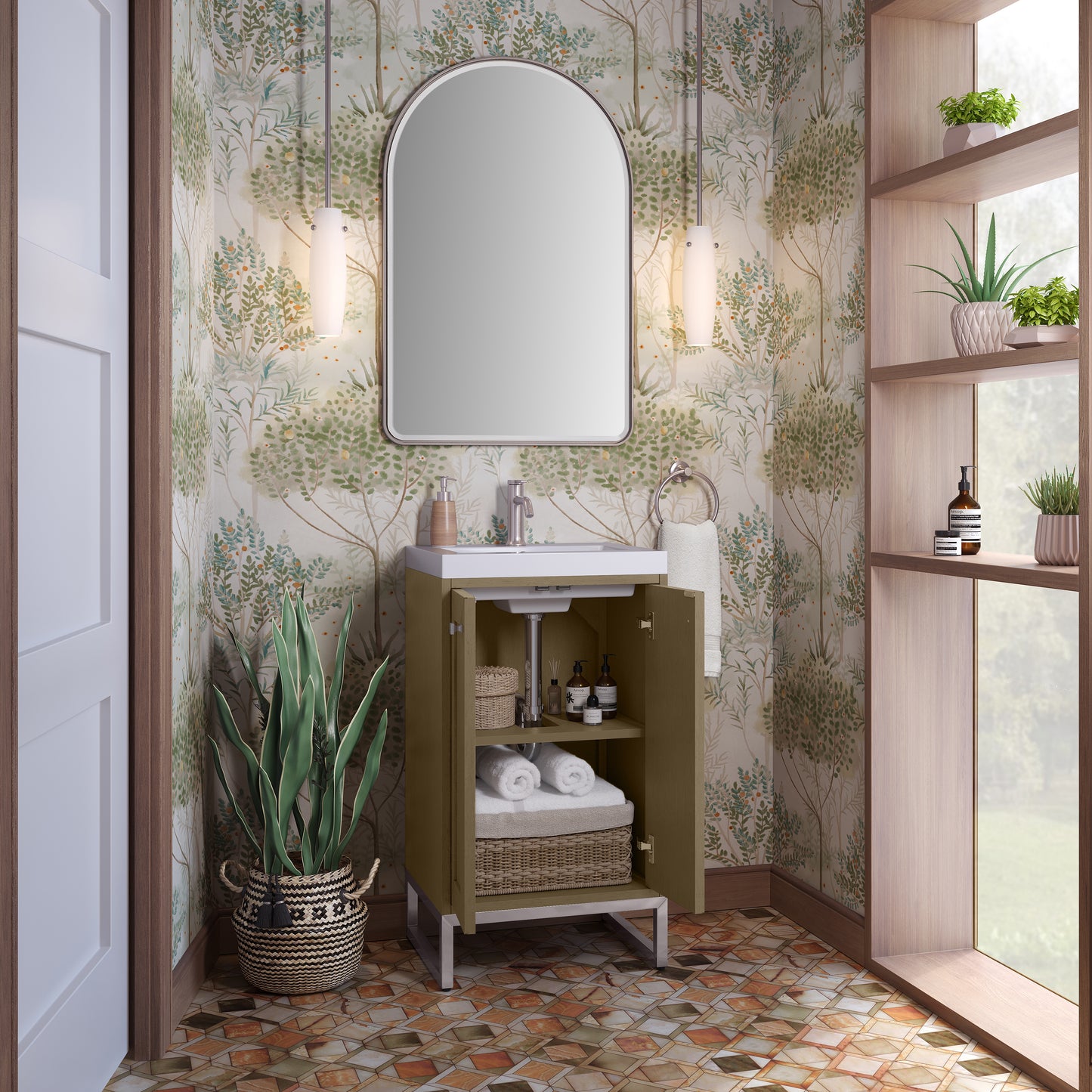 James Martin Vanities Chianti 20" Walnut Whisper Brushed Nickel Base Single Vanity With White Glossy Composite Stone Top