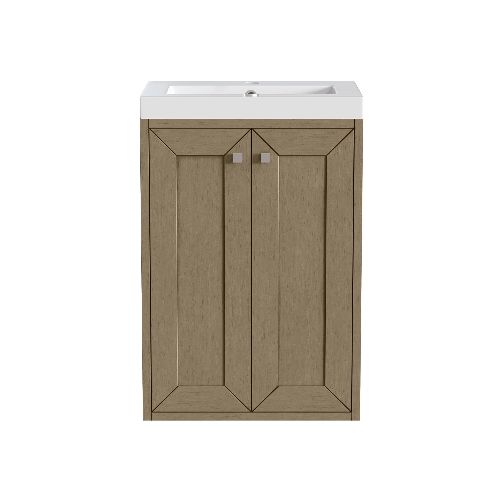 James Martin Vanities Chianti 20" Walnut Whisper Brushed Nickel Base Single Vanity With White Glossy Composite Stone Top